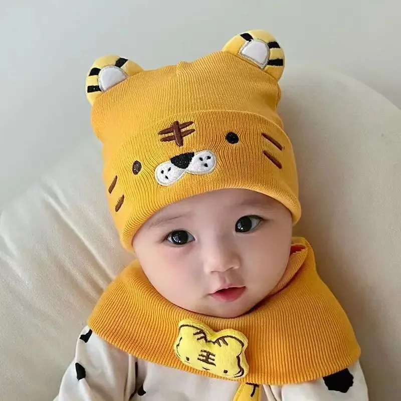 Baby Accessories Newborn Four Seasons Cute Baby Hat  0-12 Months Warm Knitted Woolen Hat+scarf Boy Girl Kids Caps Baby Stuff