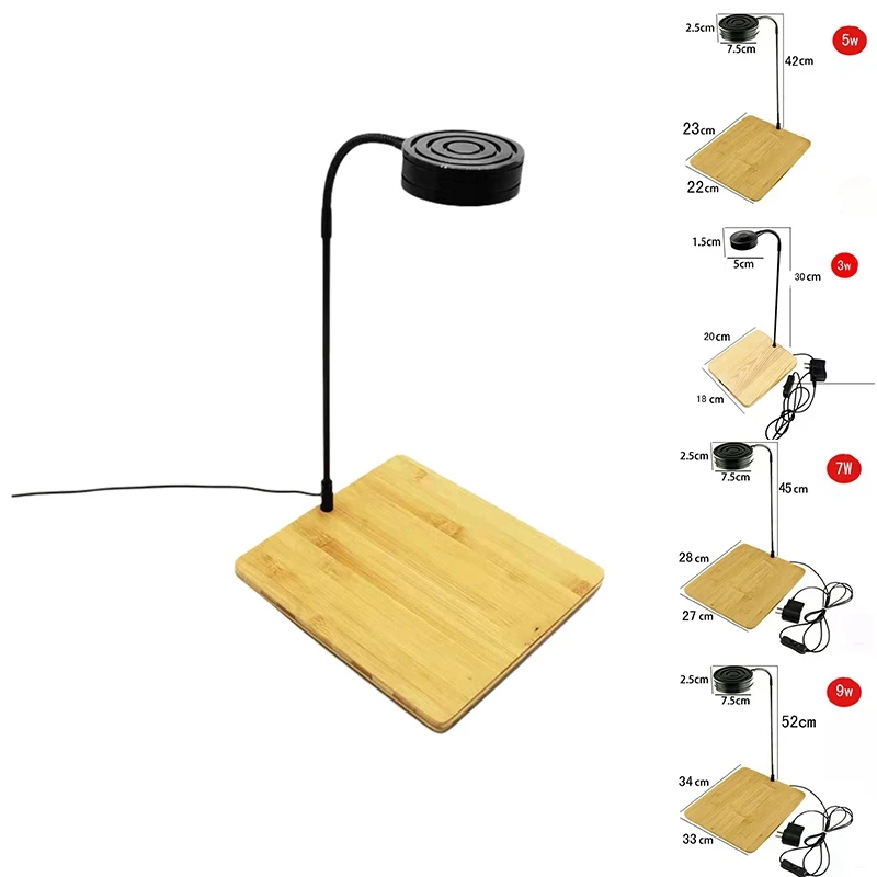 BAAG-LED Luce per acquario con lampada base in bambù per acquari Piante in vaso Piante grasse Paesaggio in miniatura Spina americana