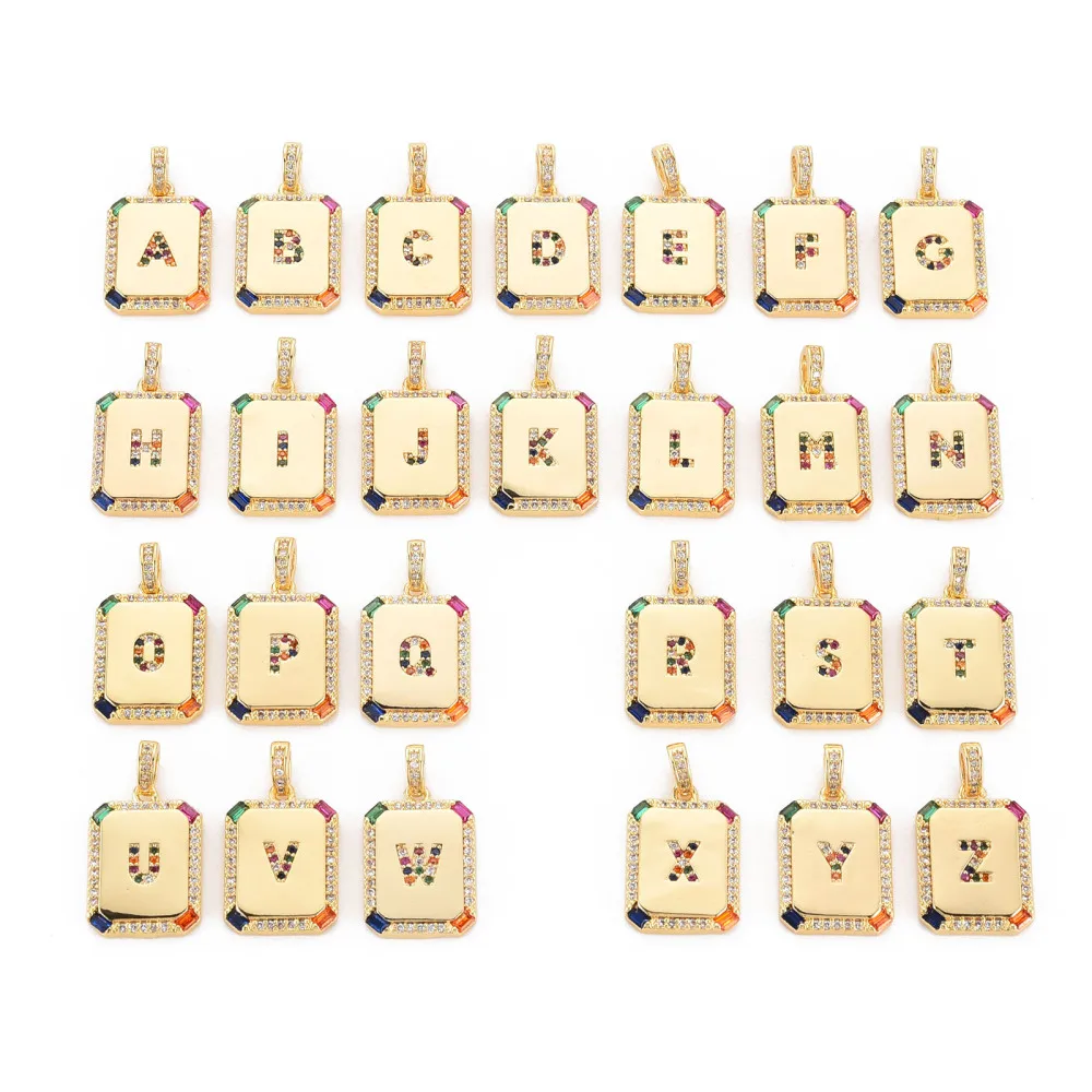 

1 Set DIY Rectangle Cubic Zirconia Pendants Initial 26 Letters Charms for Handmade Necklace Pendant Supplies Jewelry Accessories