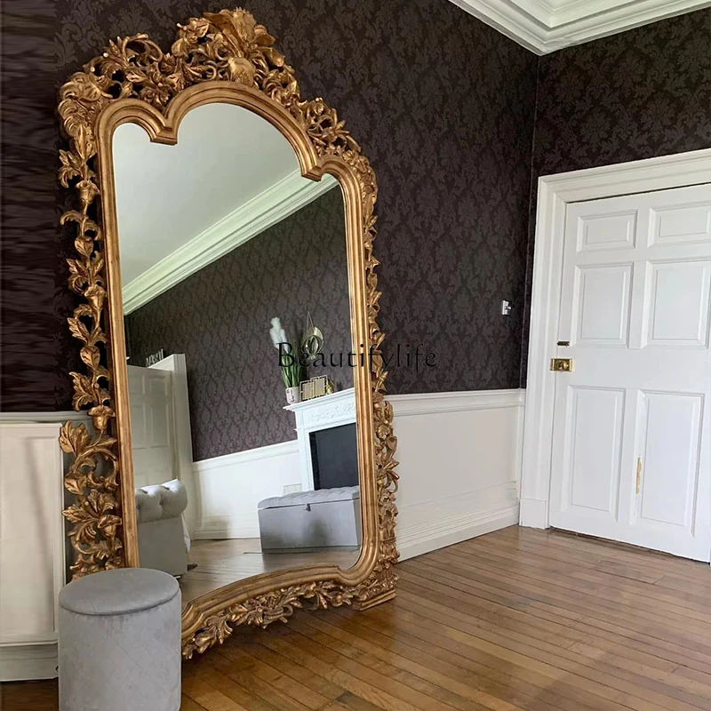 

American carved floor-to-ceiling mirror French wall-mounted European clothing store full-body mirror