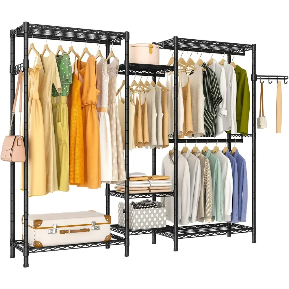 

Portable Wardrobe Clothe Rack Freestanding Adjustable Clothing Rack with 7 Tiers Wire Shelving & 4 Hanger Rods, Clothes Cupboard