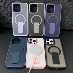 Hide Kickstand Frosting Skin Touch Phone Case for iPhone 12 13 14 15 16 Pro Max Wireless Charging Magnetic Transparent Cover