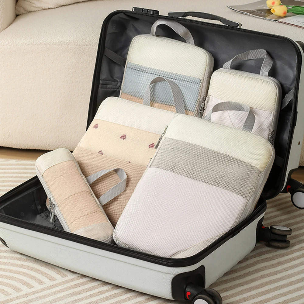 Packaging Clothes Compressed 5 Piece Set For Changing Laundry, Toiletries, Cosmetics Luggage Travel Storage Organizer Bag