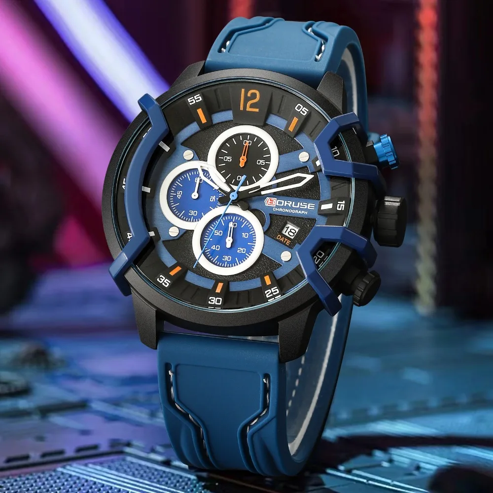 BORUSE 2 قطعة/المجموعة من ساعة رجالي رياضية وشخصية سوار سيليكون حزام مؤشر كوارتز ساعة اليد هدية مثالية للرجال #3