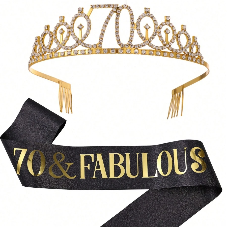 Geburtstags-Tiara Krone Schärpe für Frauen und Mädchen zum 30., 40., 50., 60., 70., 80. Geburtstag Deko-Geschenk – Detail 12