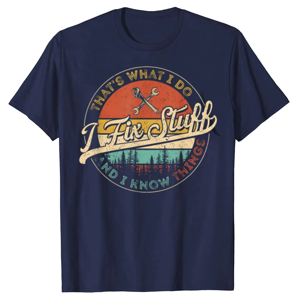 Vintage T-Shirt mit Aufdruck „That's What I Do I Fix Stuff And I Know Things“ für Herren, locker geschnitten, Oversize-Streetwear, Hip-Hop, Unisex-T-Shirt – Detail 2