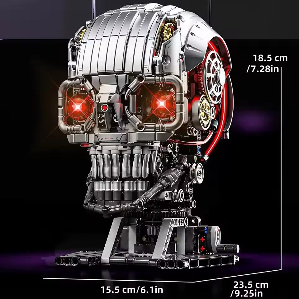 Testa di teschio meccanico Creativo dinamico MOC Building Blocks Osso Desktop Ornament Modello Kid Assemblaggio STEM Giocattolo Regalo per ragazzi