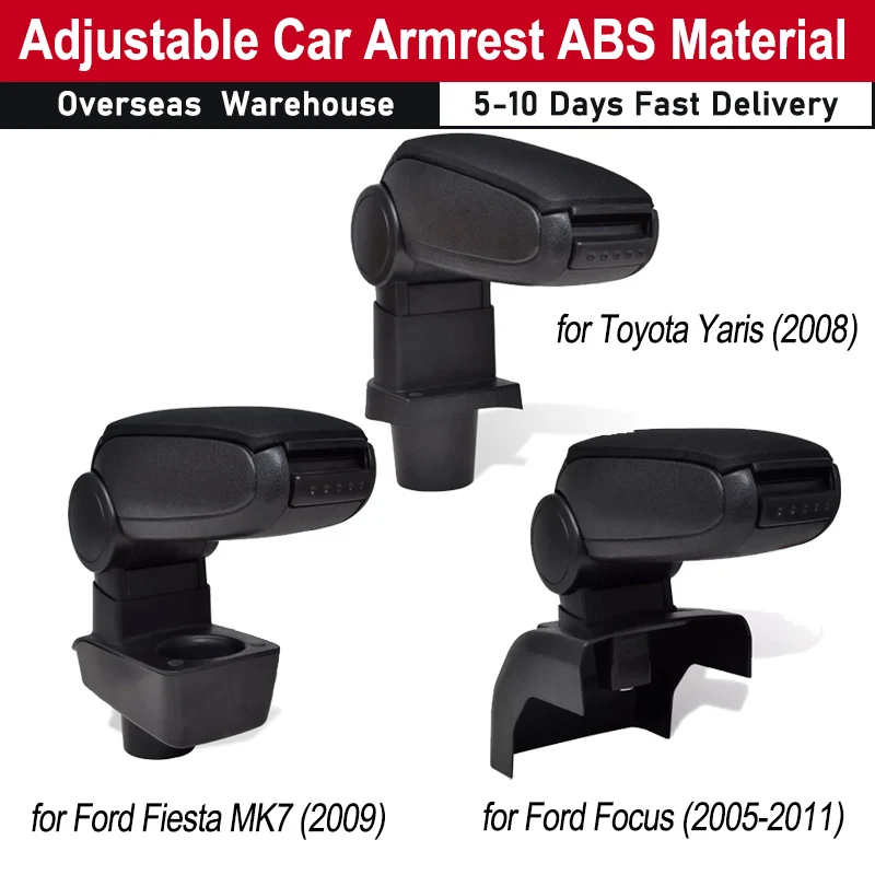 Adjustable Car Armrest w/ Integrated Console Compartment for Skoda Fabia MK7 2009/Ford Focus 2005-2011/Toyota Yaris Car Armrest