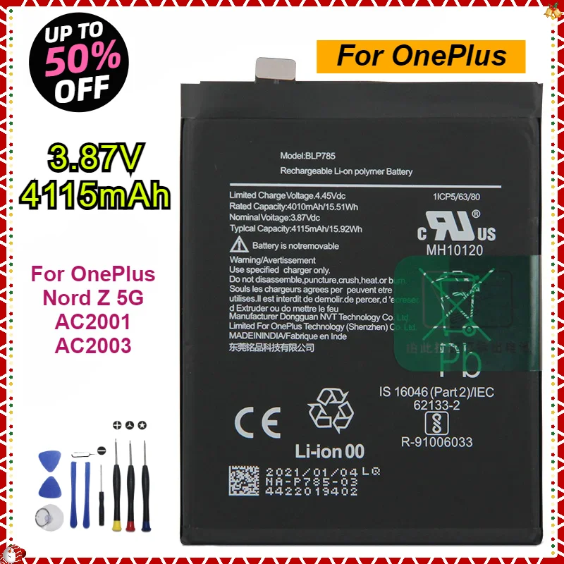 4115mAh Compatible One Plus BLP785 Phone Battery for OnePlus Nord Z 5G AC2001 AC2003 High-Quality Li-ion Polymer Batteries