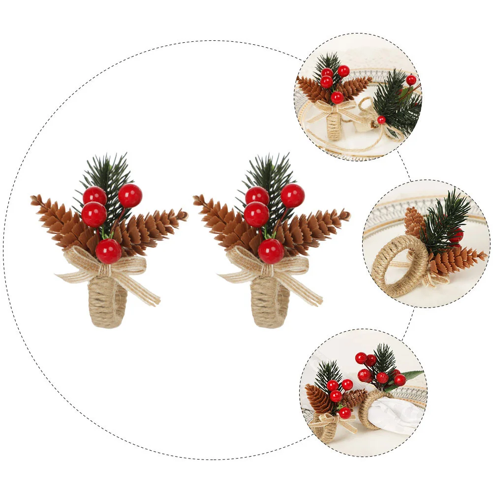 

6Pcs Xmas Napkin Rings Berry Wreath Imitation Berries Decorative Buckles Party Table Napkin Holders Xmas Serviette Buckle