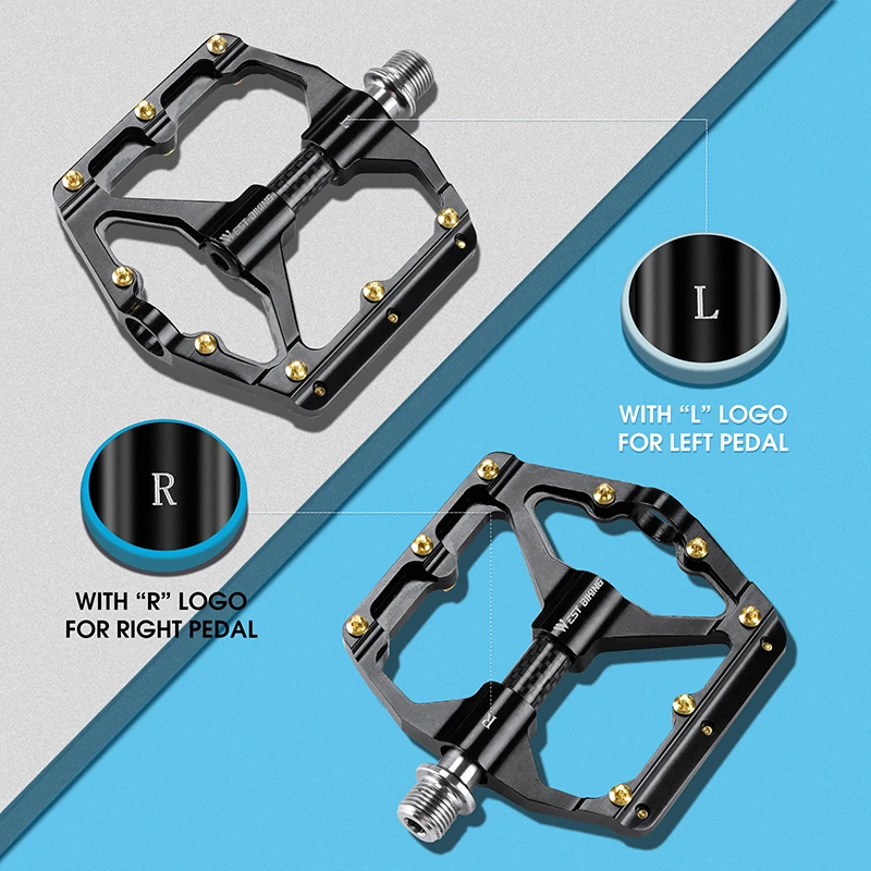 WEST BIKING Mountain Bicycle Pedals 3 Bearing Ultralight Carbon Tube Bike Footboard Anti-Slip Bicycle Platform Pedals Bike Parts