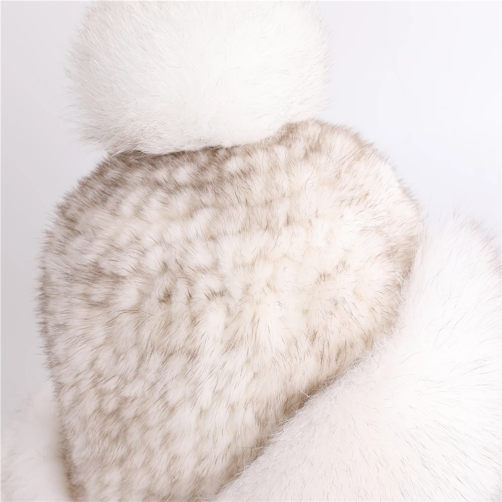 100% Real Mink Fur Hat for Women Natural Fox Fur Russian Ushanka Hats Winter Thick Warm Earflaps Fashion Bomber Cap  Pom Poms