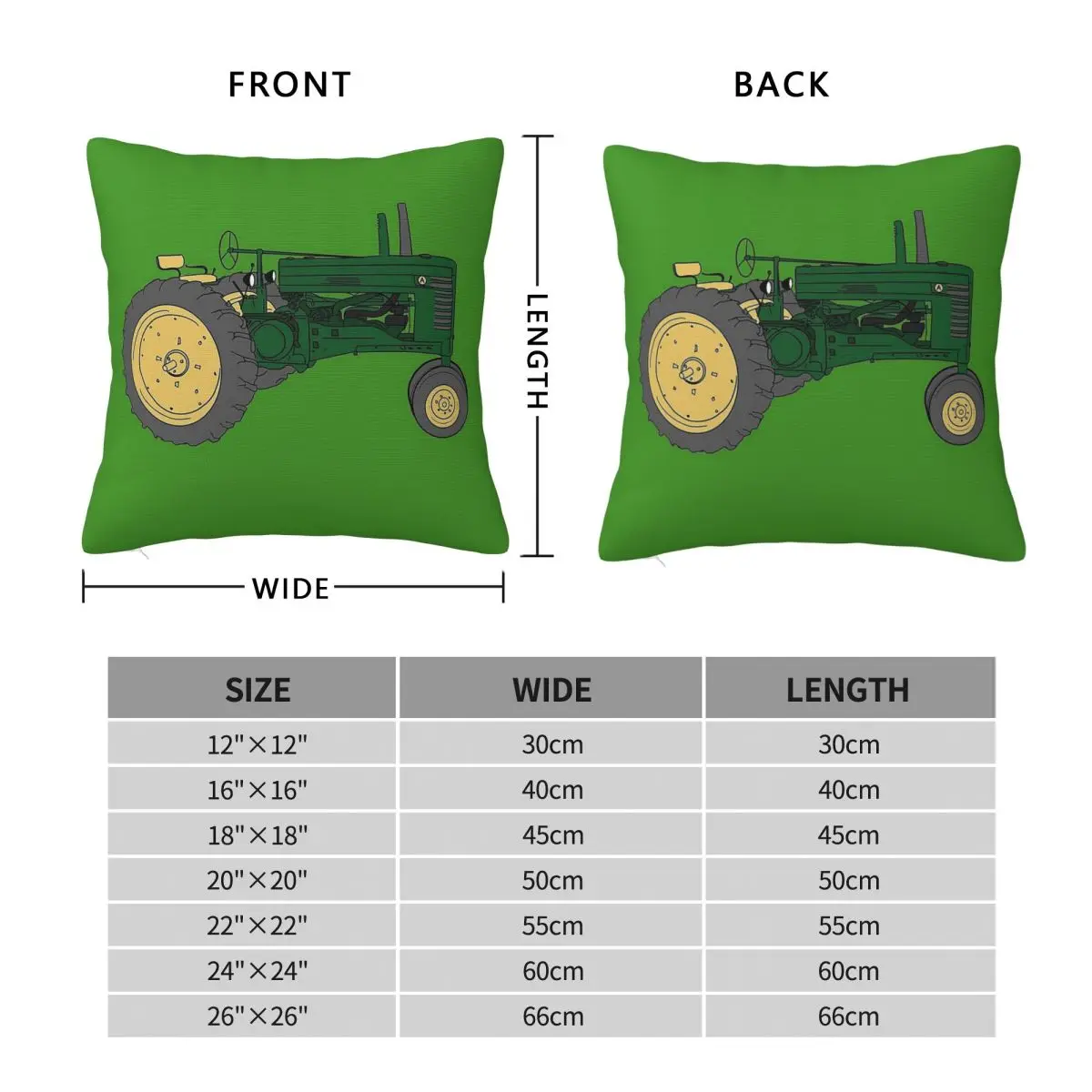 A Green Tractor Square Pillowcase Polyester Linen Velvet Creative Zip Decorative Room Cushion Case