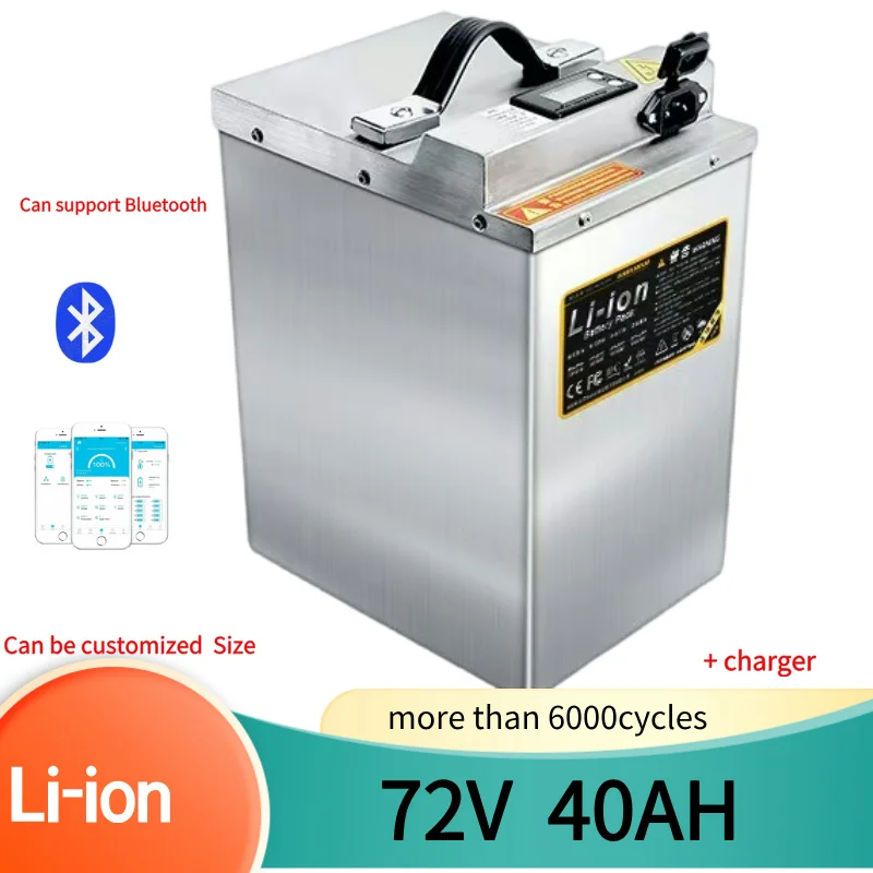 72v 40Ah li-ion battery bluetooth BMS APP lithium ion for 5000w electric snowmobile Mountain bike tractor Motorcycle scooter