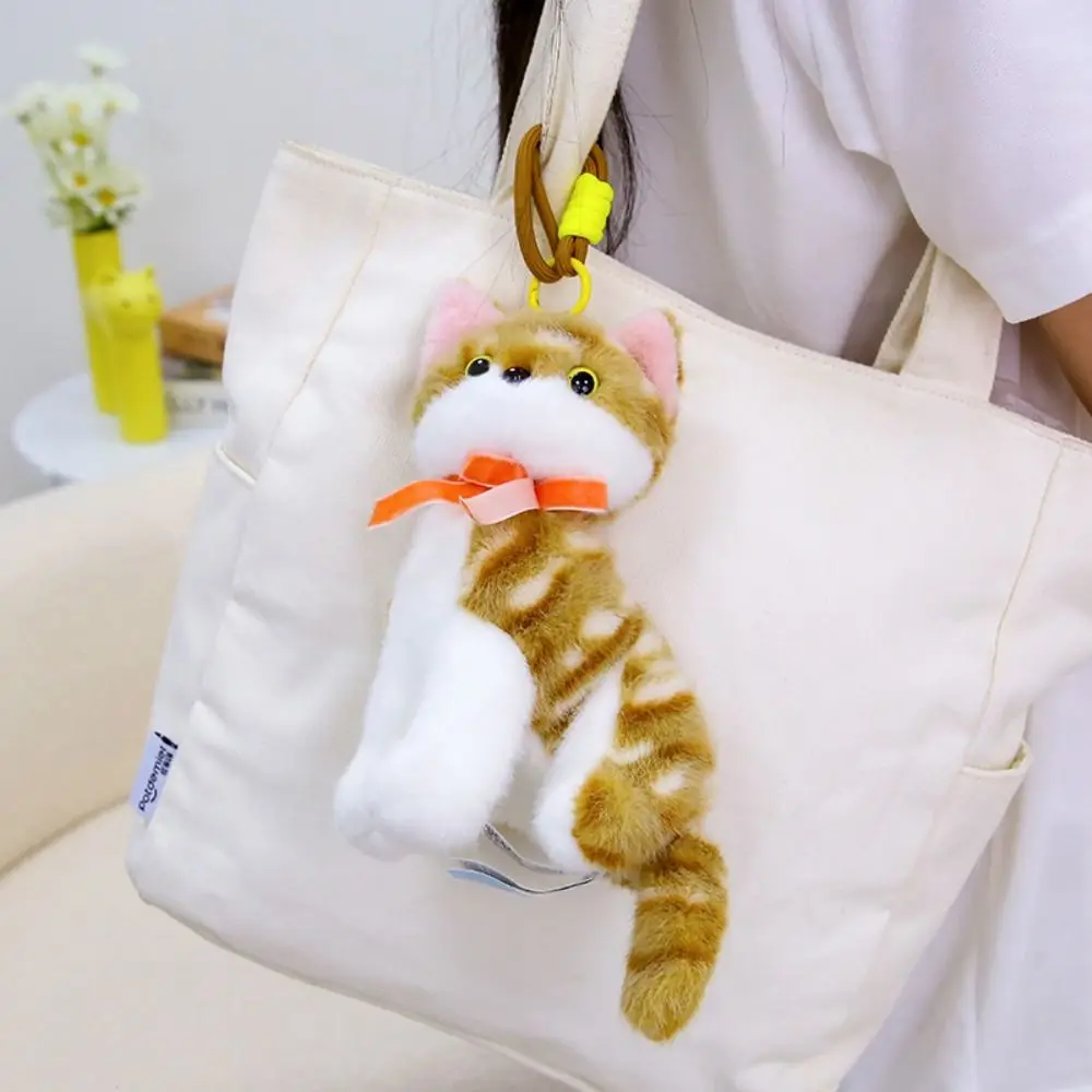 

PP Cotton Small Cat Plush Keychain Lifelike Fluffy Cat Plush Bag Pendant Comfortable Ornaments Simulated Cat Plush Doll