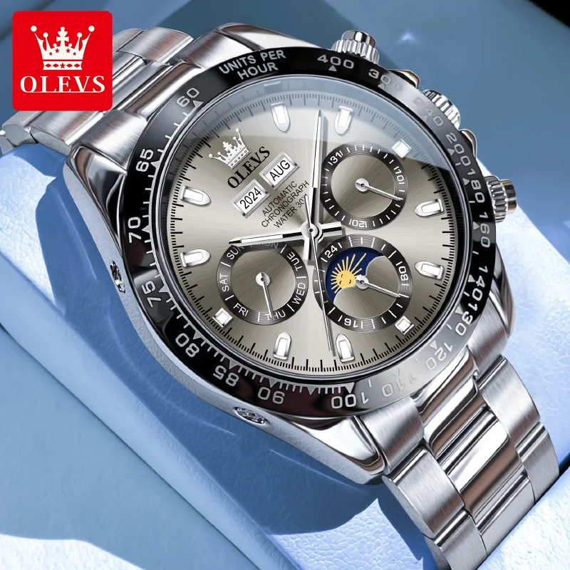 

OLEVS 6654 Автоматические механические мужские часы с фазой Луны Водонепроницаемые мужские наручные часы высокого качества