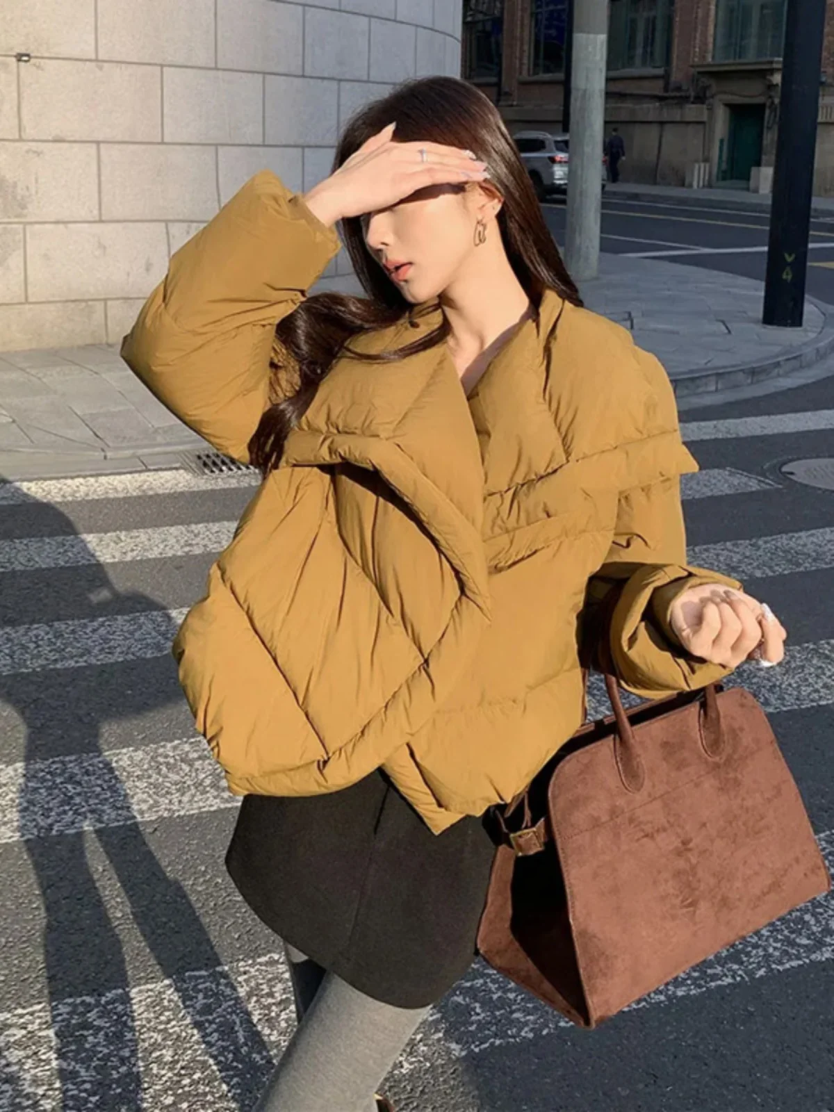 2025 moda inverno curto acolchoado casaco turn down collar quente acolchoado jaqueta feminina