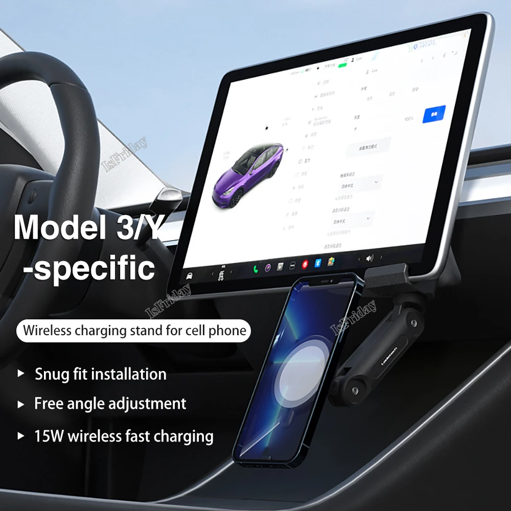 Foldable Wireless Magnetic Phone Hoder Phone Gripper for TESLA Model 3/Y Magnetic Car Phone Holder Support Arm Mobile Stand