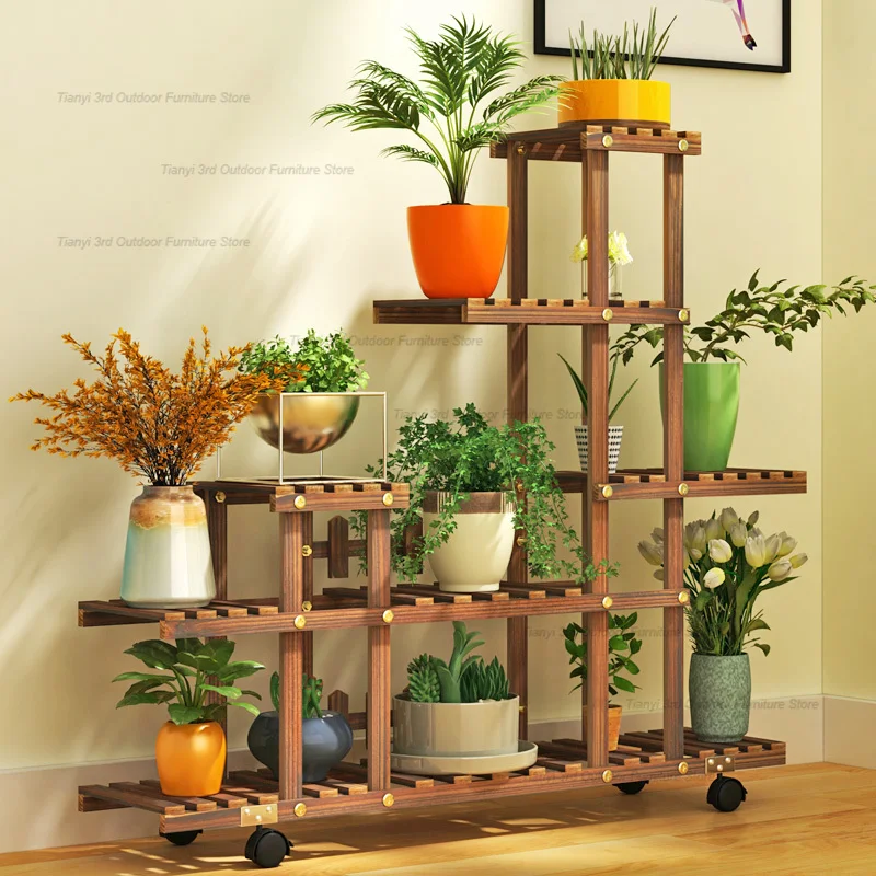 Estantes de plantas de madera para balcón, estante de flores multicapa para interiores, estantes de plantas para sala de estar, estructura de