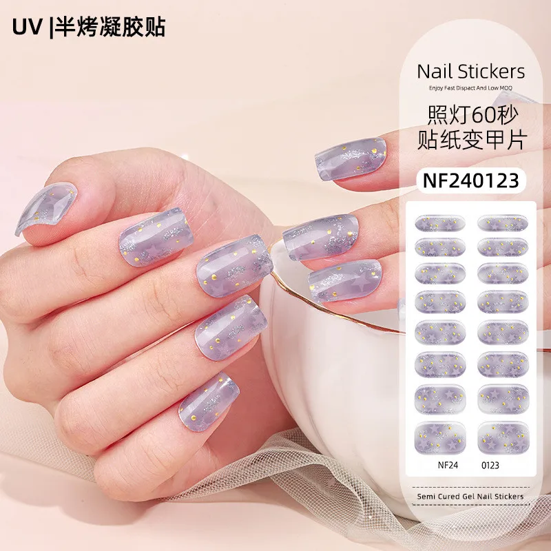 Französische Gel-Nagelaufkleber, Heißpräge-Glitzer, UV-Backlampe, gehärtete, halbgehärtete Nagelaufkleber