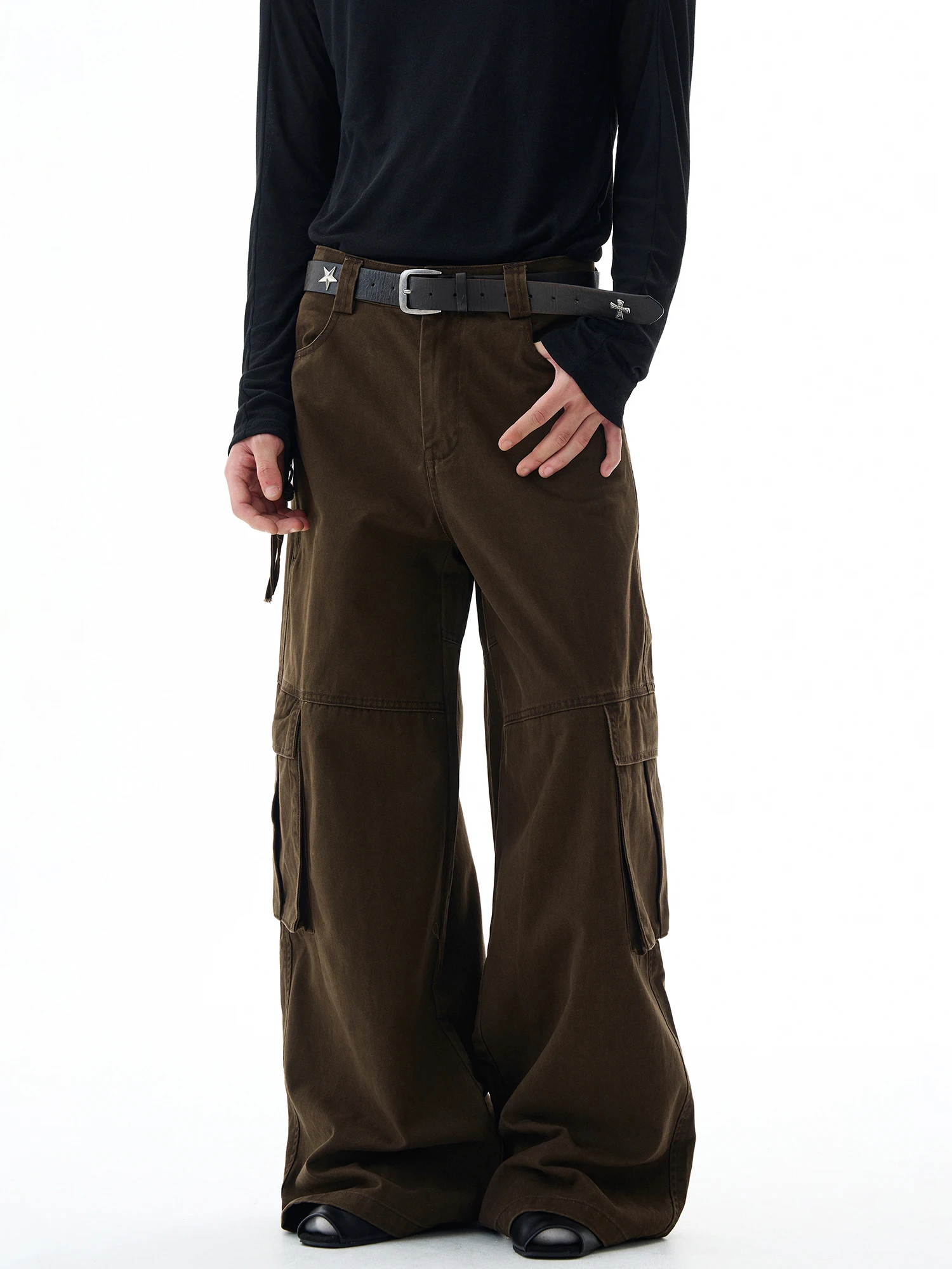 

ISIETS американский ретро винтажный дизайн прямые брюки для спецодежды мужские свободные повседневные модные брендовые широкие брюки хлопок 00%