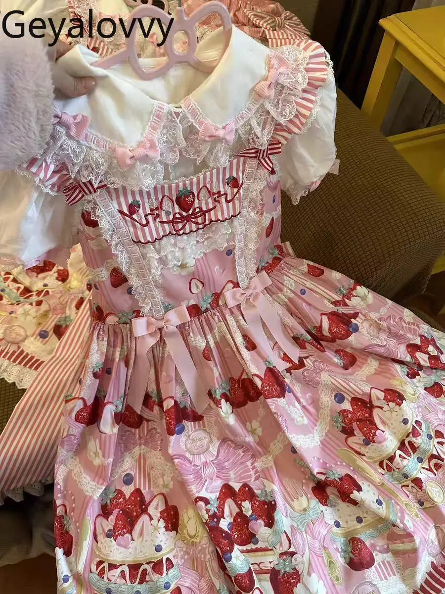 

Cute Sweet Girls Lolita High Waist Slim Fit Printed Sleeveless Dress 2026 New Bow Lace Versatile Maxi Dresses for Women