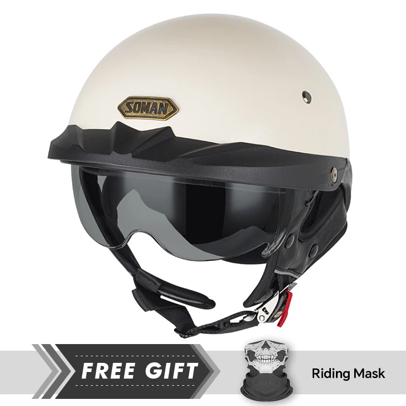 Men Women Unisex Motorcycle Helmet Retro Scooter Half Helmet Dot Certified With Double Lens Sun Visors Low Profile Half Helmet