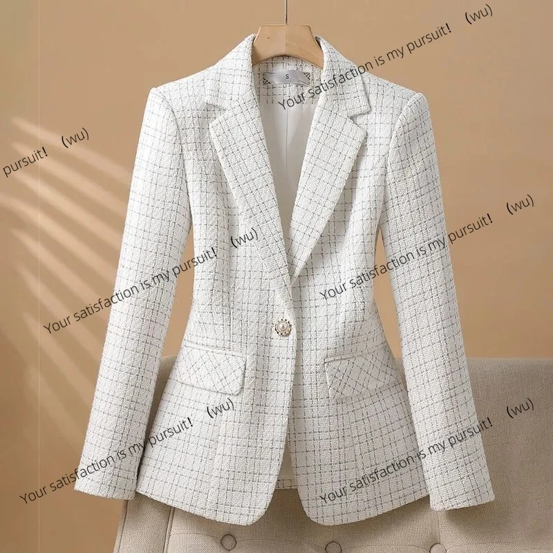 

Fashion white plaid blazer women's 2025 spring and autumn Xiaoxiang new design elegant jacket women's suit