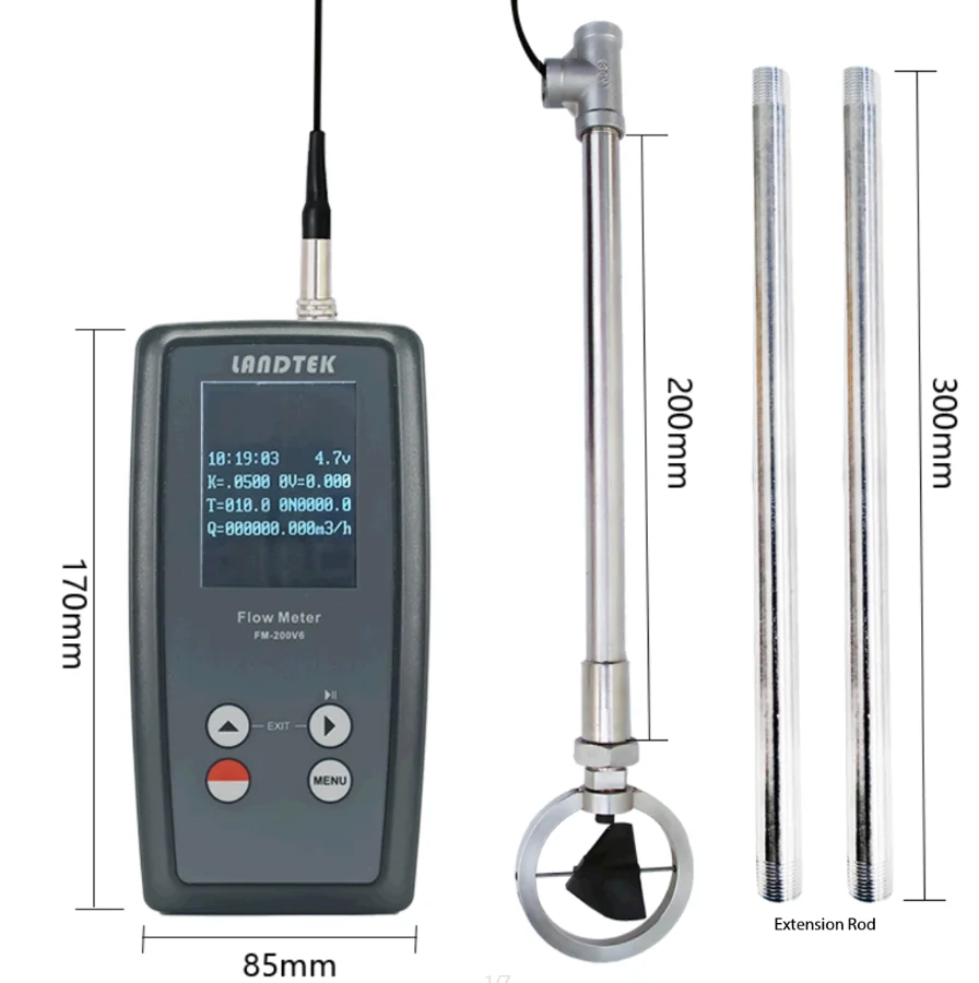 FM-100V5/ FM-200V6/FM-100V10 Flow Meter Open Channel Water Flow Velocity Tester
