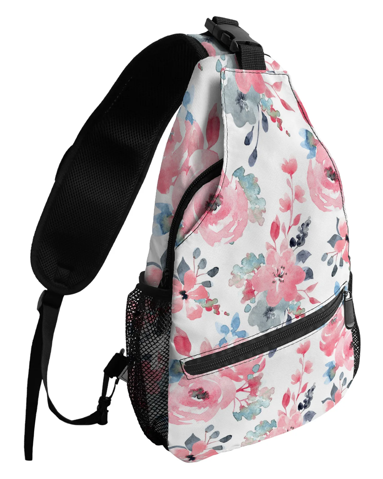 

Watercolor Summer Pink Blue Flowers Chest Bags For Women Men Waterproof Messenger Bags Travel Sport One Shoulder Crossbody Bag