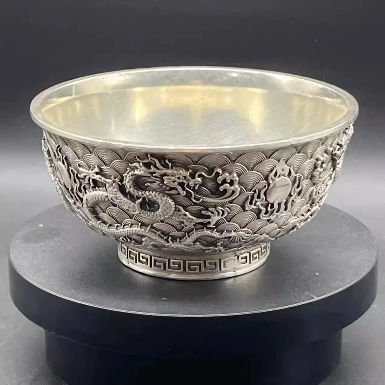 Antique Qing Dynasty Embossed Boy Meets Girl Bowl Copper Bowl Retro Home Decoration Antiqu
