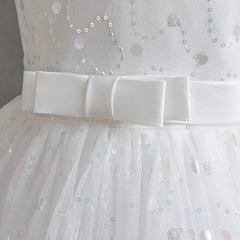 فستان بناتي طويل على طراز المحكمة الفرنسية بأكمام منتفخة وتنورة شبكية على شكل زهرة الأميرة الحلوة لأداء الأطفال #   r155