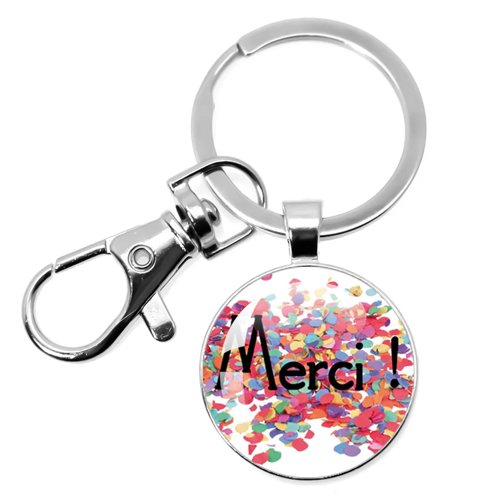 Merci Maitresse Teacher's Day Gift Keychain Merci Maitresse 25MM/30MM Glass Cabochon Trendy Jewelry Pendant Keyring Gift