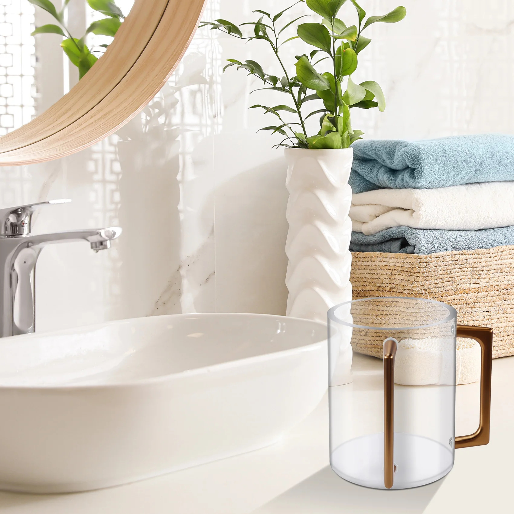 

AB31-Hand-Washing Cup Acrylic Cylindrical Design With Two Metal Handles For Jewish Prayer Wash Basin Bronze Finish