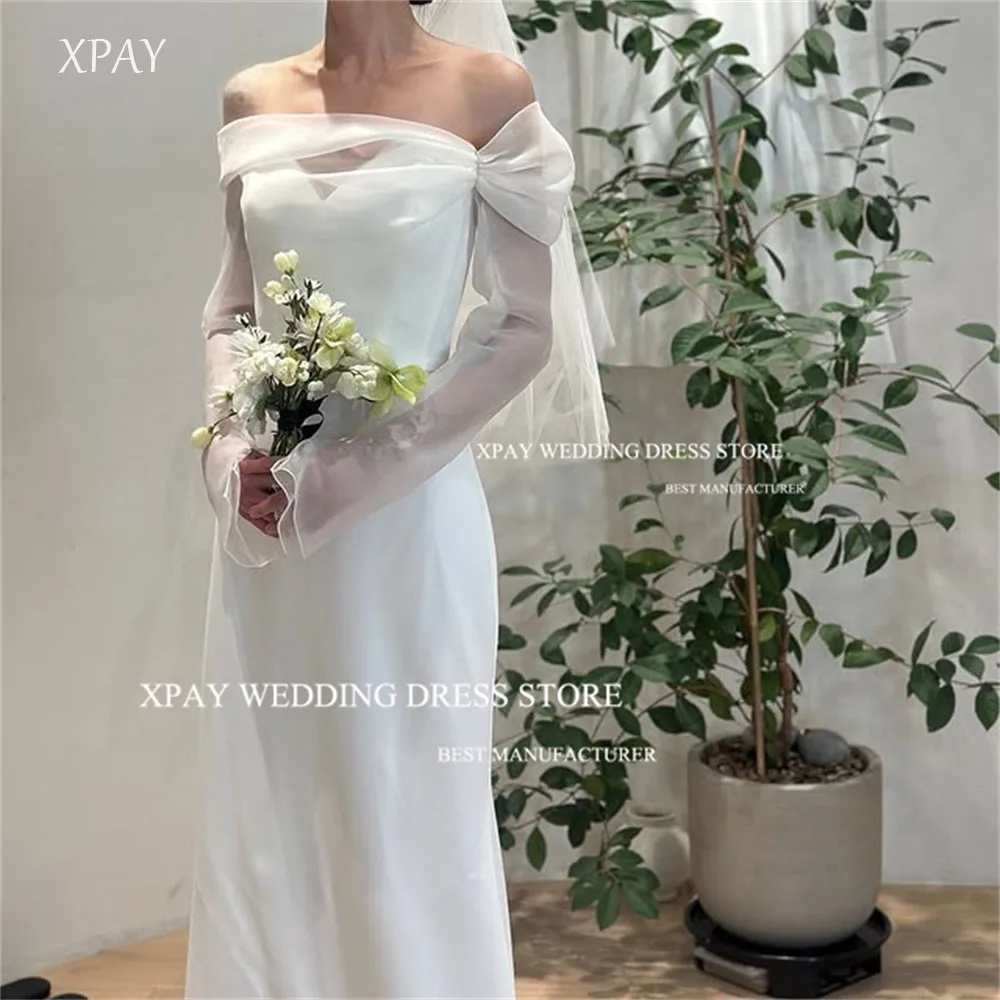 

XPAY Sweetheart Off Shoulder Ruffle Sleeve Wedding Dresses Silk Organza Floor Length Corset/Zipper Back Bridal Gowns Customized