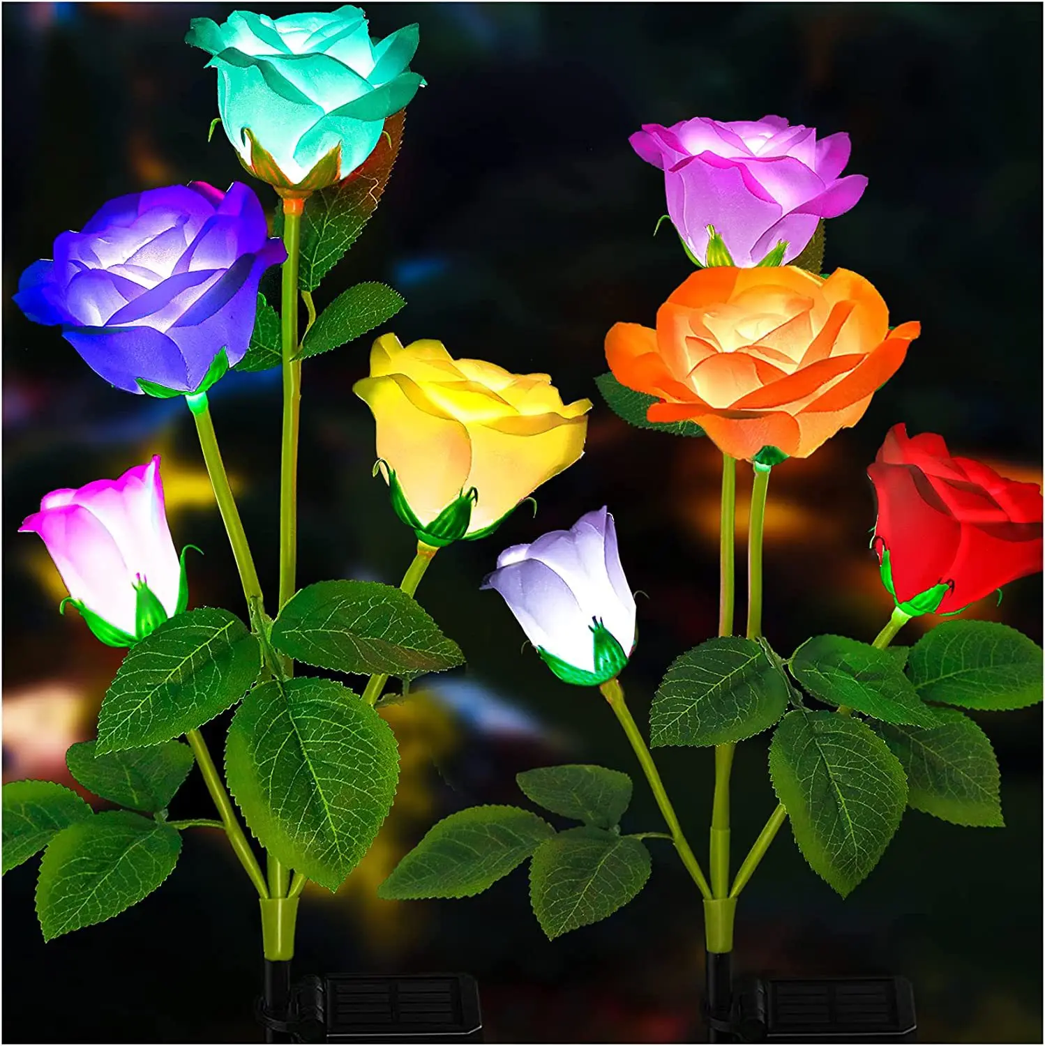 Solar Garden Lights Outdoor Color Changing Rose Light for Yard Christmas Decoration Enlarged Solar Panel Realistic Flower Lamp