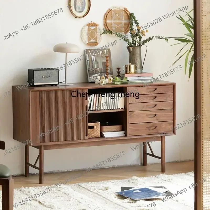 All solid wood black walnut porch cabinet living room rolling shutter door retro storage foyer cabinet