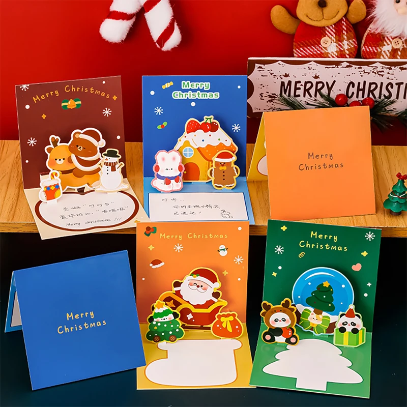 Merry Christmas 3D Cards Creative Three-dimensional Christmas Cards Christmas Decoration Greeting Cards DIY Greeting Card Gifts