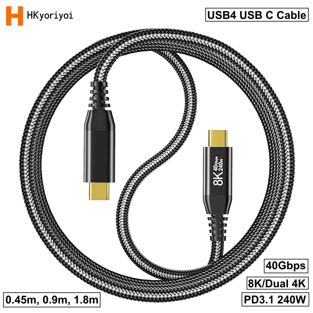 Câble de moniteur USB4 USB C, données 40 Gbps, affichage UHD 8K 60 Hz, charge rapide 240 W PD3.1 pour MacBook Pro, pour Dell, pour iPad Pro