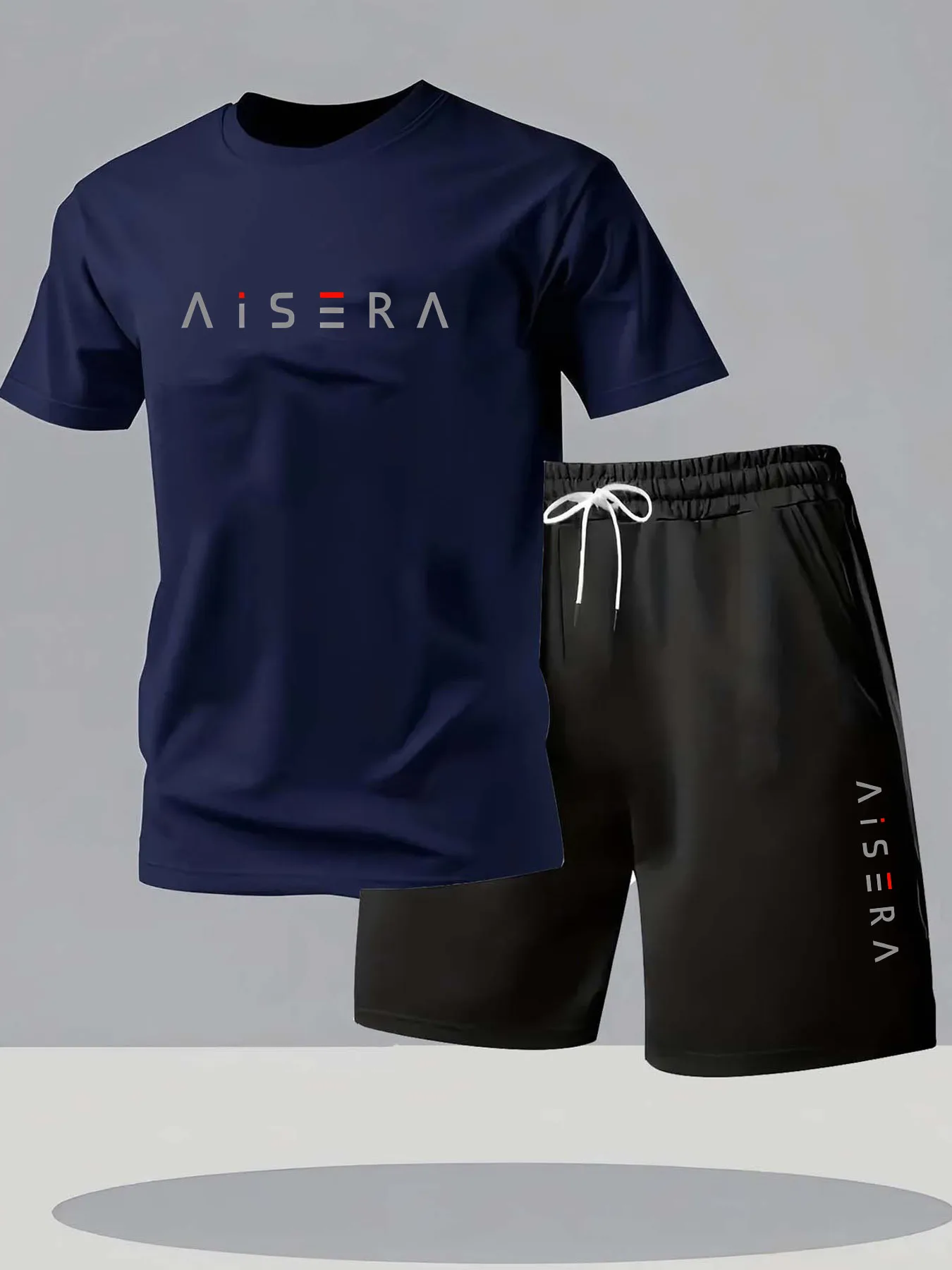 

20250Harajuku Casual T-Shirt and Shorts Set Mens Casual Shirt Suit Two Piece Solid Short Sleeved Shirt and Shorts Suit