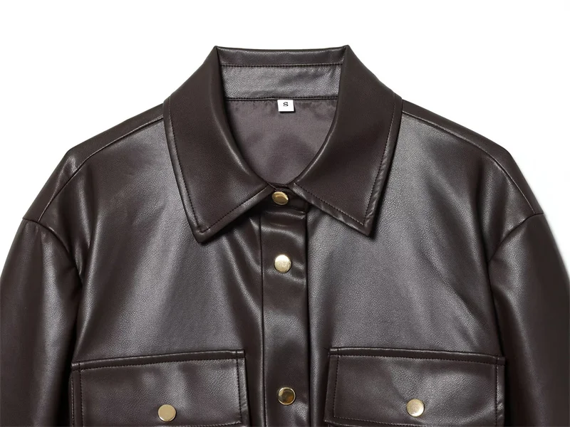 Cappotto da donna effetto ecopelle Cappotto lungo con cintura per giacca casual retrò semplice autunno e inverno