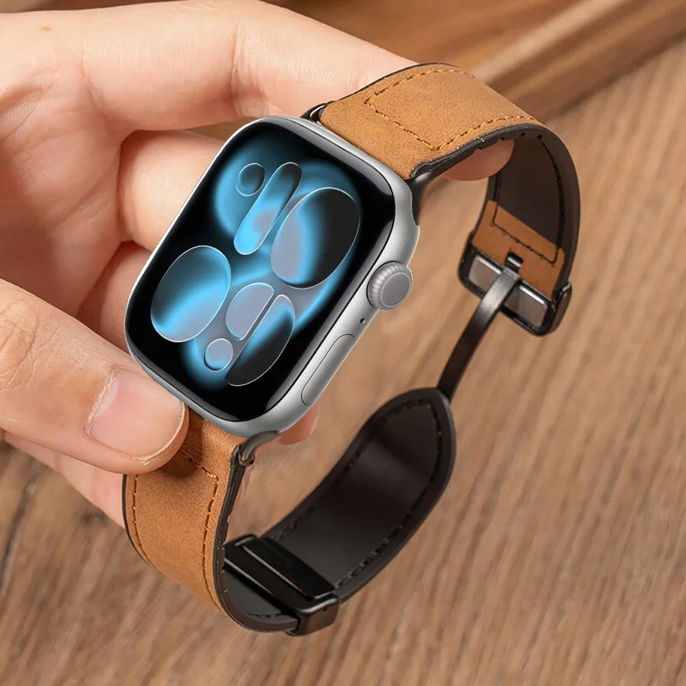 Silicone Leather Strap For Apple Watch Series 11 10 9 8 46mm 42mm 45mm 44mm 41mm 40mm Magnetic Band For iWatch Ultra 3/2/1 49mm