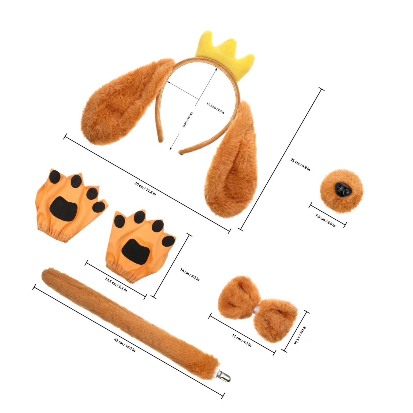 1Set Dog Costume Accessories Adjustable Headband Tail Prop Paw Gloves Realistic Dog Ears Cosplay Party Photo Booth Props