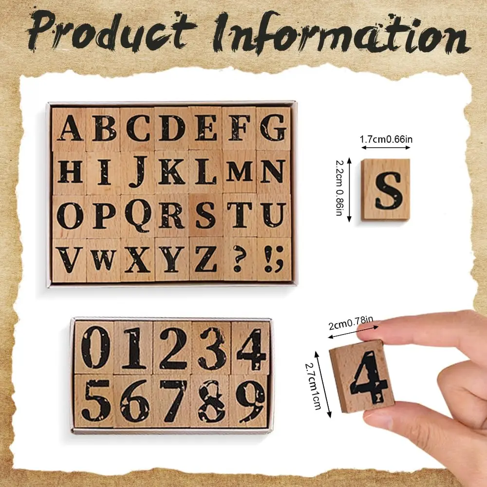 Wooden Alphabet Number Stamps Small Letters Wooden Rubber Number Letter with Symbols for Rubber Stamps, DIY Projects