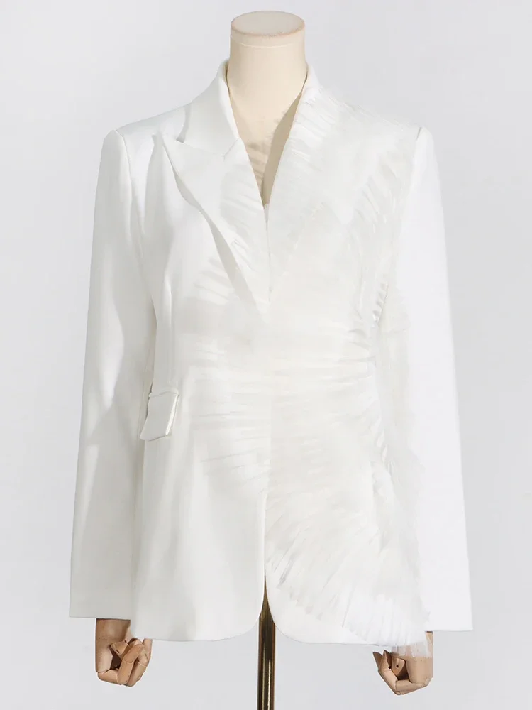 ZOZO Casual Patchwork Mesh Ruffles Solid Blazers Women Notched Collar Long Sleeve Spliced Button Minimalist Blazer Female New