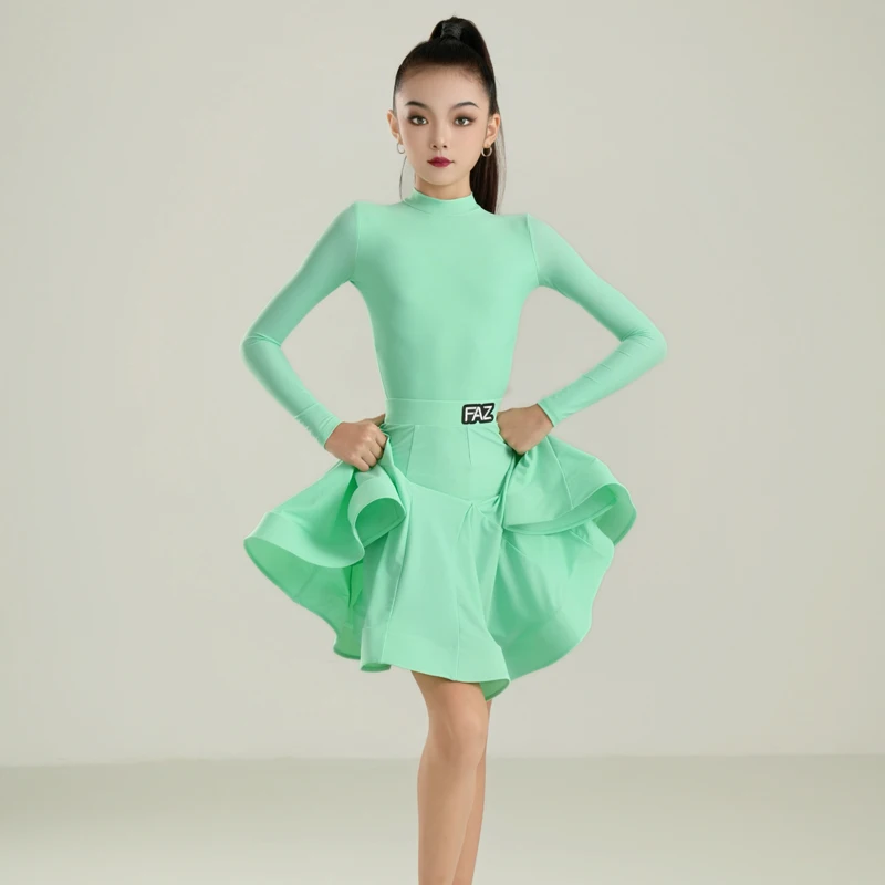 子供用女の子ラテンダンス衣装子供用競技規定衣装美術試験大スカートパフォーマンス衣装