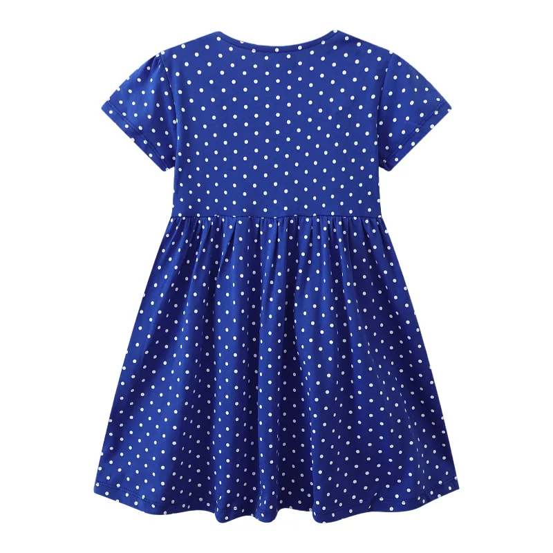 Jumping Meters 2-7T Summer Girls Dresses Dinosaurs Embroidery Short Sleeve Dots Party Children's Clothes Toddler Frocks Costume