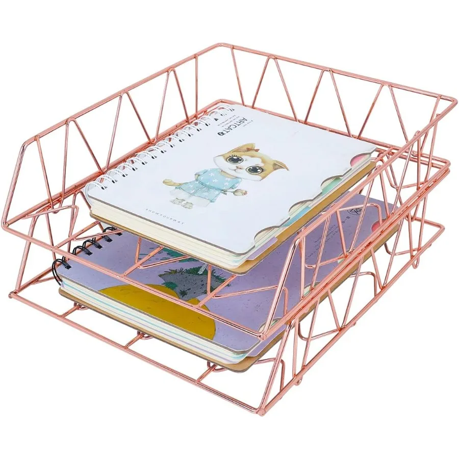 مجموعة PAG مكونة من 2 لوازم مكتبية معدنية قابلة للتكديس منظم رسائل المستندات للمكتب باللون الذهبي الوردي - مثالية للمكتب المنزلي #3