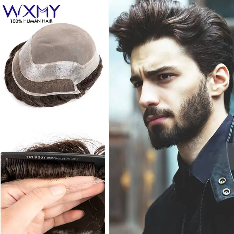 Mono Top With Lace Front Male Hair Prosthesis Natural Human Hair Wigs Toupee For Men Durable Man Wig Male Exhuast Systems Unit