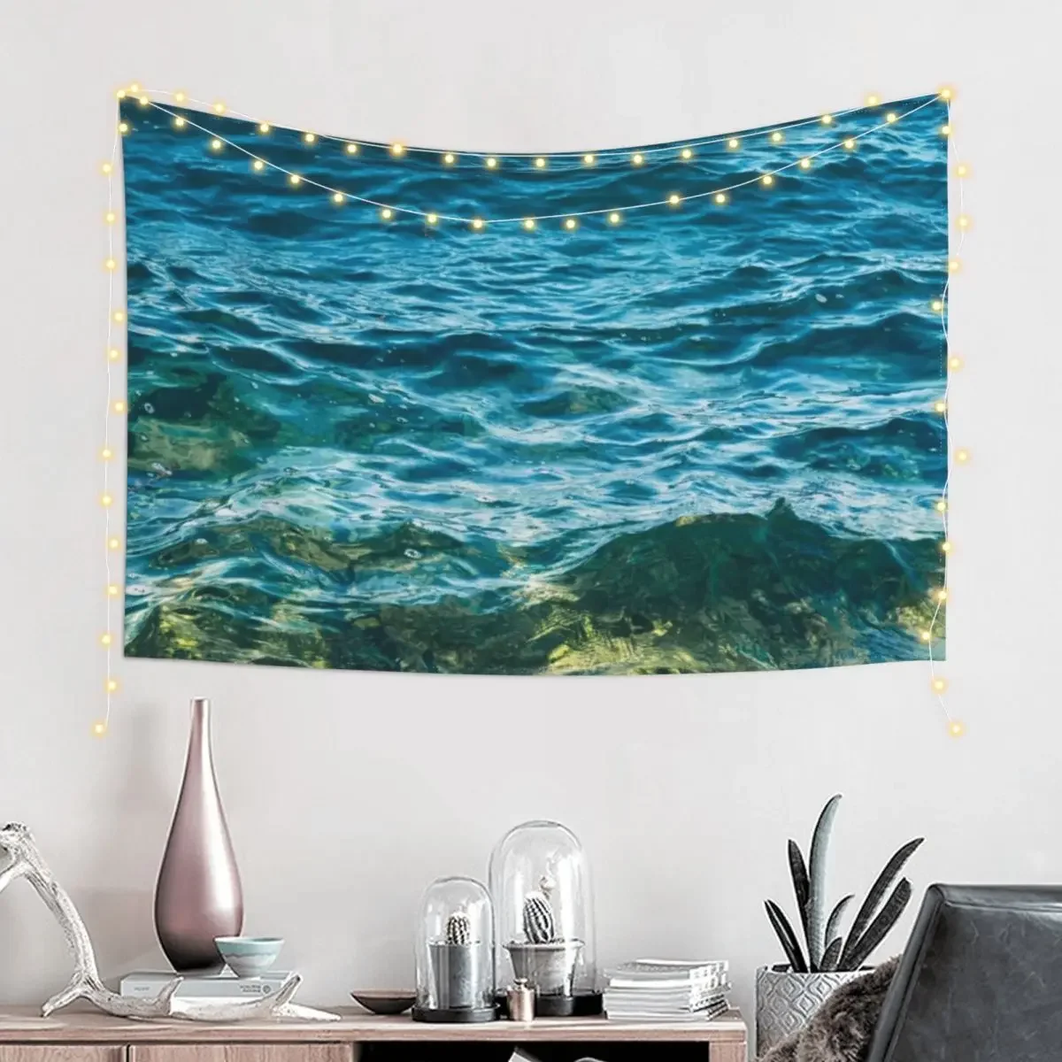 surface of deep blue sea, oceano ,Blue Ocean ,Blue Water, teal ocean, atlantic ocean, ocean water, oceanarium, water, o Tapestry